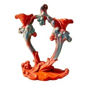 Vintage Royal Haeger Mauve Agate Twin Stalk Candle Holder Pink Blue Marble Glaze